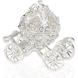 ✨Home Silver Crystal Trinket Box Cinderella Pumpkin Carriage Hinged Jewelry